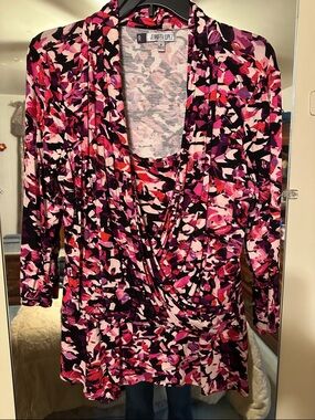Jennifer Lopez Pink Purple Floral Surplice Long Sleeve Dress